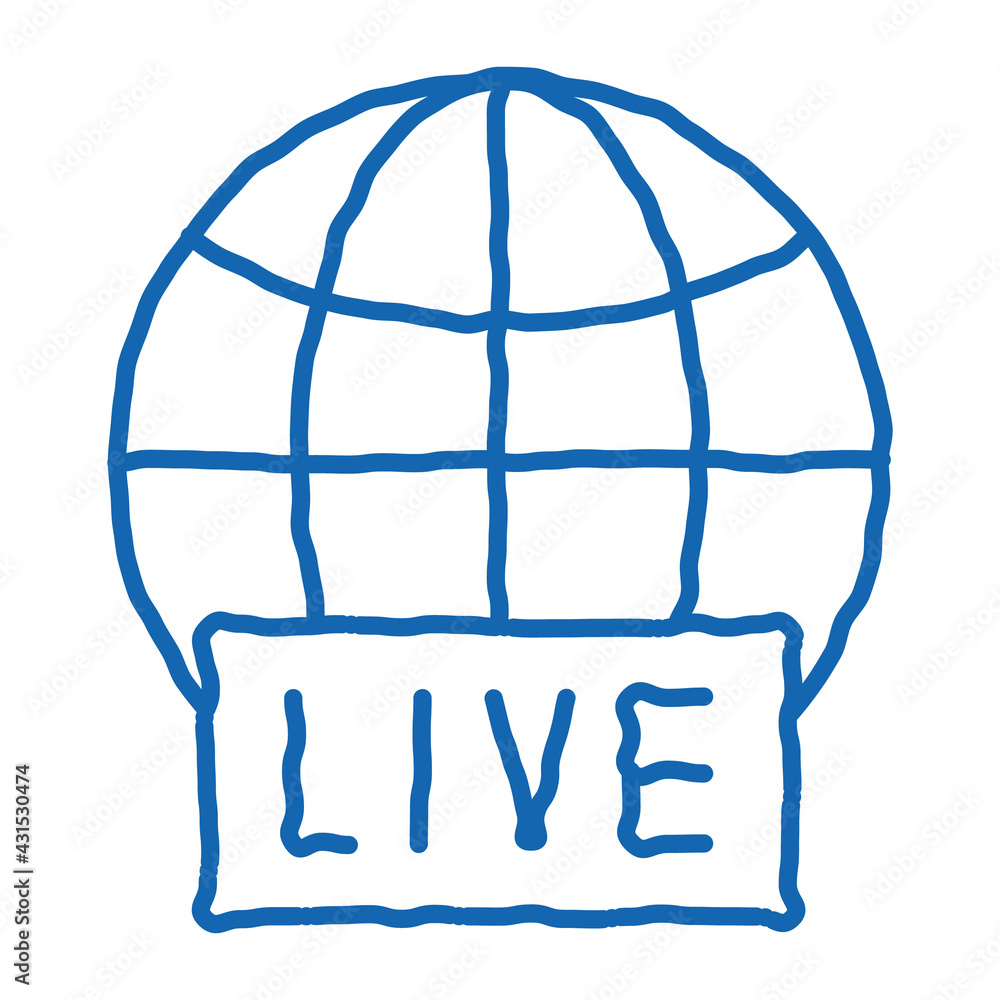 Globe Live News doodle icon hand drawn illustration Globe Live News doodle icon hand drawn illustration