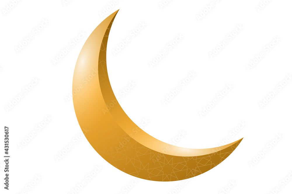 Crescent moon Beautiful golden color on white background for card design or Ramadan Kareem background. Crescent moon Beautiful golden color on white background for card design or Ramadan Kareem background.