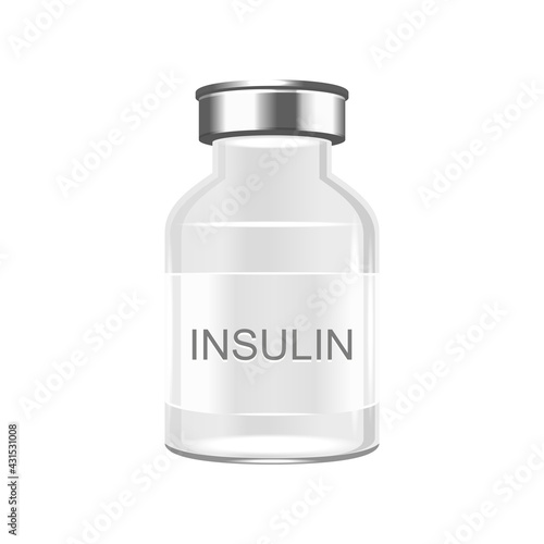 Glass Insulin Bottle on White Background. Vector