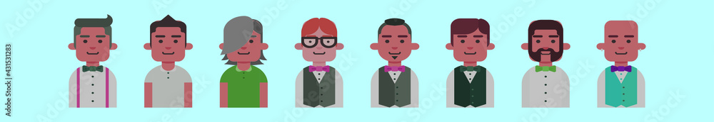 set of barman cartoon icon design template with various models. vector illustration isolated on blue background set of barman cartoon icon design template with various models. vector illustration isolated on blue background