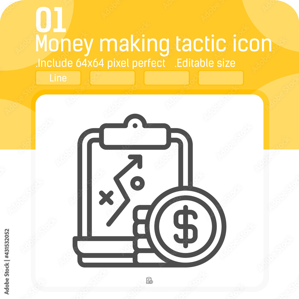 Money making tactic icon with line style isolated on white background. Vector illustration business strategic planning, presentation outline style element sign symbol icon which can easily edit size Money making tactic icon with line style isolated on white background. Vector illustration business strategic planning, presentation outline style element sign symbol icon which can easily edit size