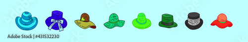 set of bonnet and hat cartoon icon design template with various models. vector illustration isolated on blue background