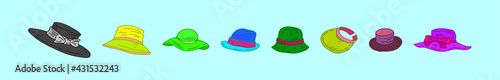 set of bonnet and hat cartoon icon design template with various models. vector illustration isolated on blue background