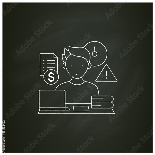 Late payments chalk icon.Invoices not paid on time.Non-timely payment. Procrastination concept. Isolated vector illustration on chalkboard
