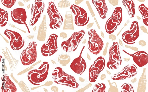 Meat Seamless Pattern. Food Background. Vector illustration.