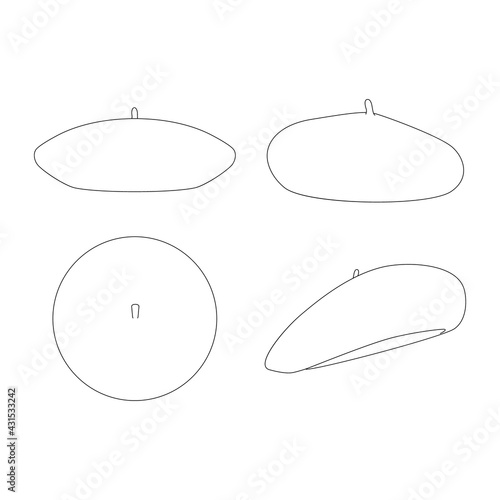 Template french beret vector illustration flat sketch design outline