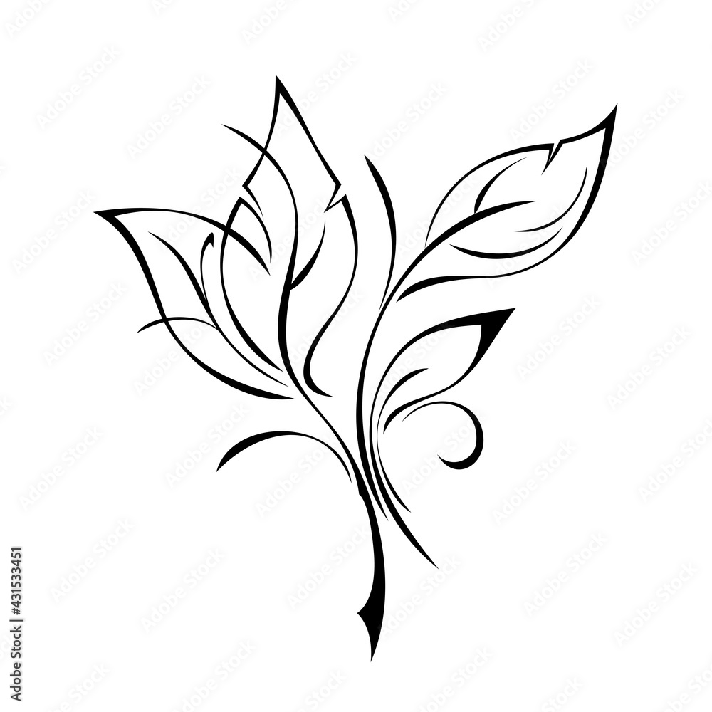 ornament 1737. stylized short twig with leaves and curls black lines on a white background ornament 1737. stylized short twig with leaves and curls black lines on a white background