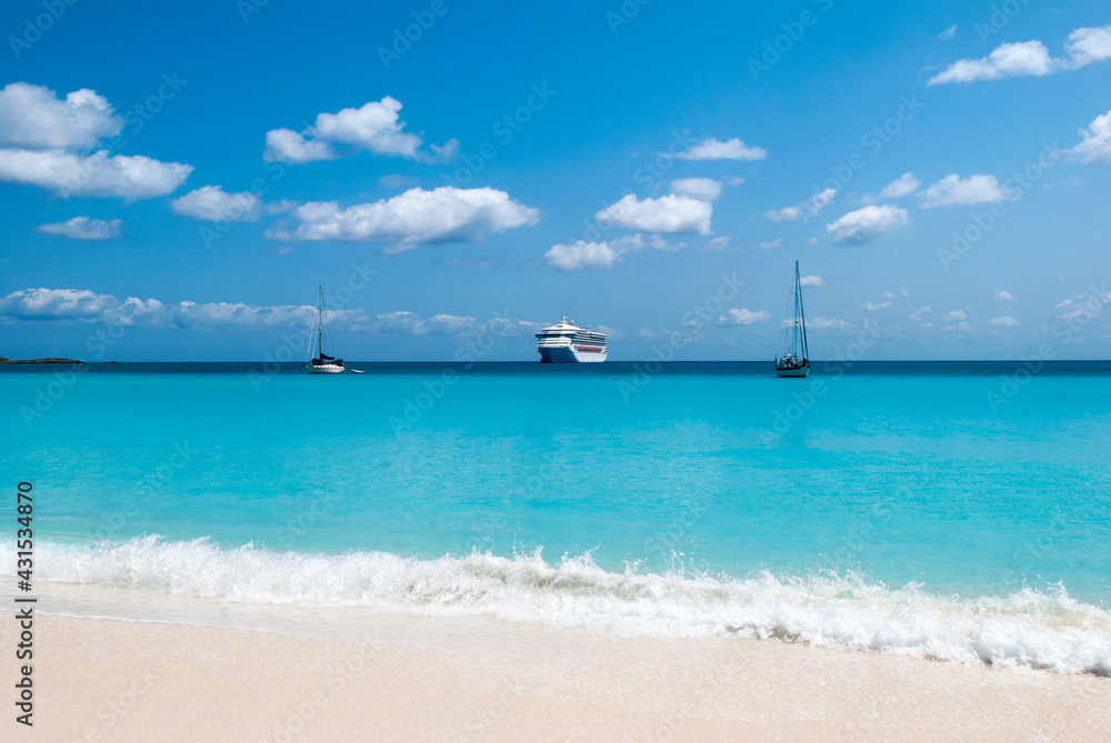 Half Moon Cay Island Beach And Ships