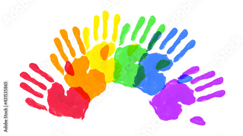 Vector Watercolor Painted Hands. Colorful Rainbow Pride Symbols Isolated