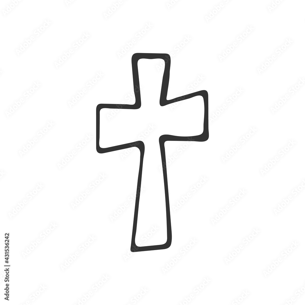 Hand-drawn Christian cross isolated on white background. Religion and Christianity. Christian symbol. Vector illustration Hand-drawn Christian cross isolated on white background. Religion and Christianity. Christian symbol. Vector illustration