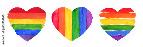 Watercolor Hand Painted Colorful Rainbow Set. Vector Pride Flag Isolated
