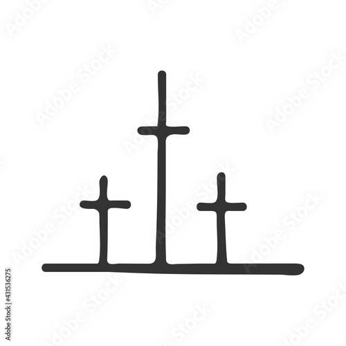 Hand-drawn three Christian crosses isolated on a white background. Religion and Christianity. Christian symbols. Vector illustration