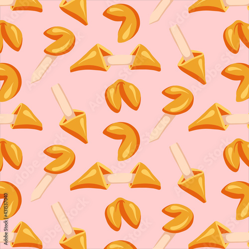 Fortune cookies seamless patterns drawn in cartoon style