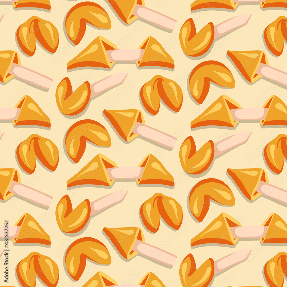 Fortune cookies seamless patterns drawn in cartoon style Fortune cookies seamless patterns drawn in cartoon style