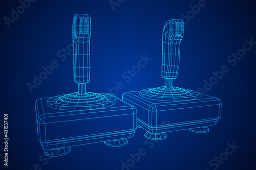 Joystick with buttons. Retro video game controller gamepad. Wireframe low poly mesh vector illustration