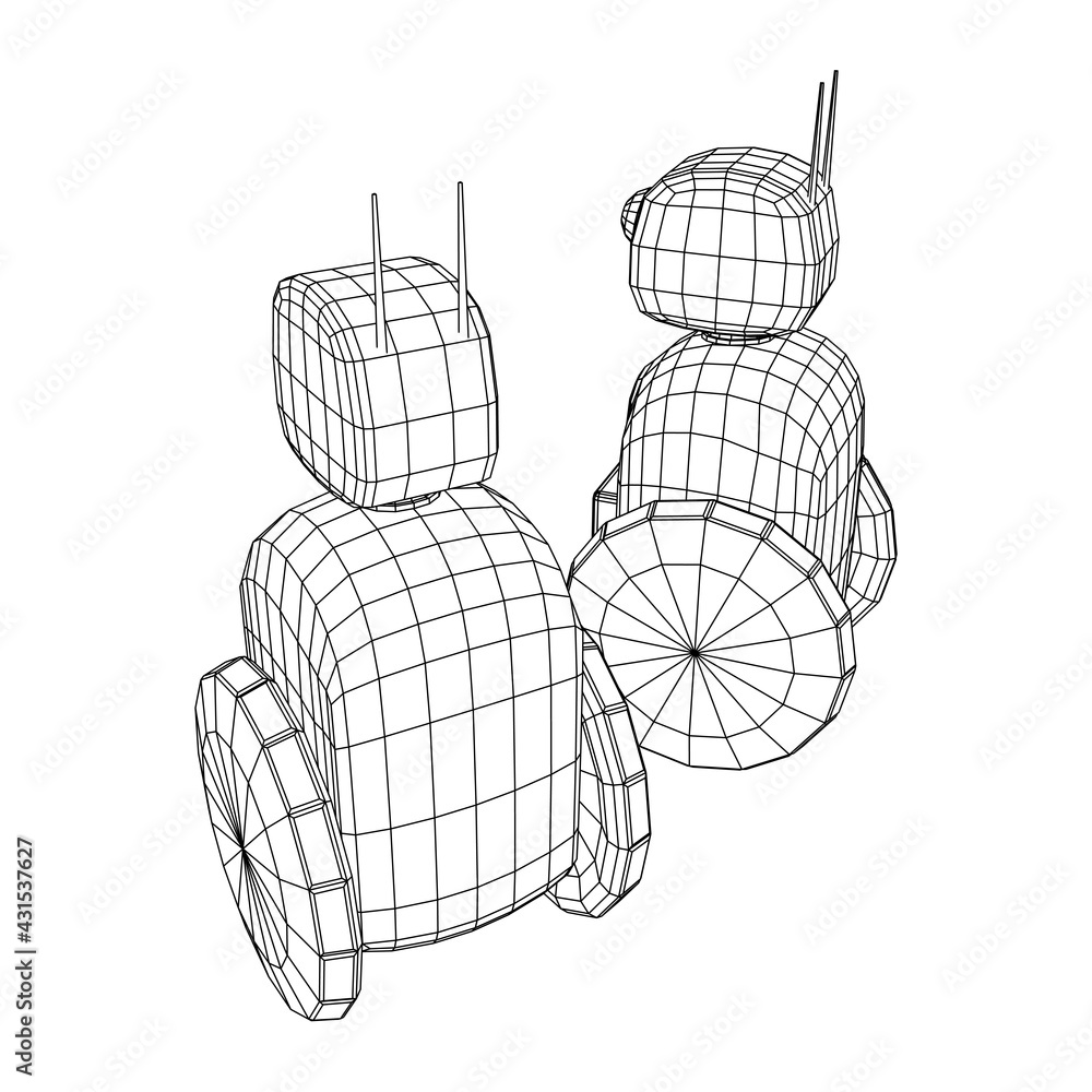 Robot Promoter LCD Screen on two wheels. Ad promo bot. Wireframe low poly mesh vector illustration