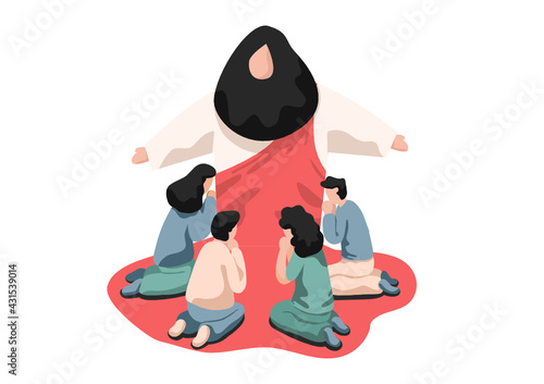Vector people praying to god  Connected with Christianity  Use it for media and design.