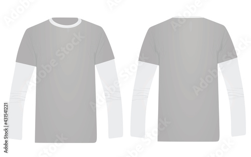 Long sleeve grey t shirt, white sleeve. vector illustration