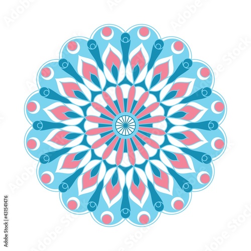 Mandala ornament vector. A symmetrical geometry color flower. Ethnic draw. Winter illustration.