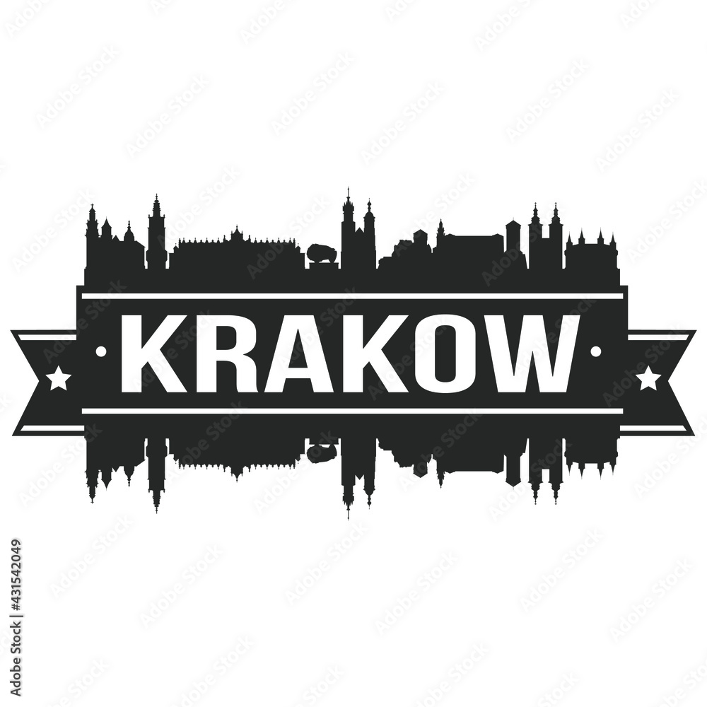 Krakow Poland Skyline Banner Vector Design Silhouette Art Illustration Stencil City.