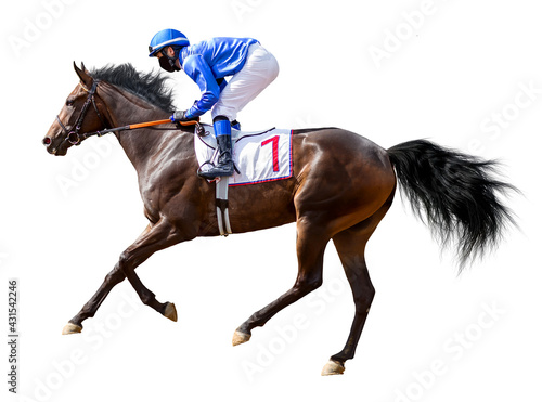 Photographie horse racing jockey isolated on white background