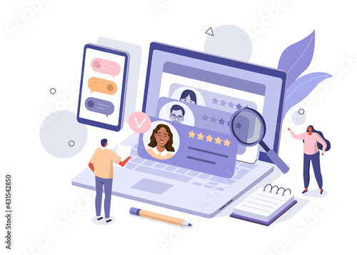 People Characters Choosing Best Candidate for Job. Hr Managers Searching New Employee. Recruitment Process. Human Resource Management and Hiring Concept. Flat Isometric Vector Illustration.