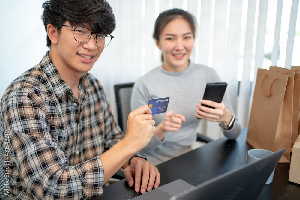 Online shopping. Shopping service with social media success technology.