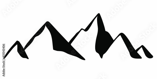 Mountains icon in line style. Black and white mountain images. Outline style for logos, labels, printing on fabric.
