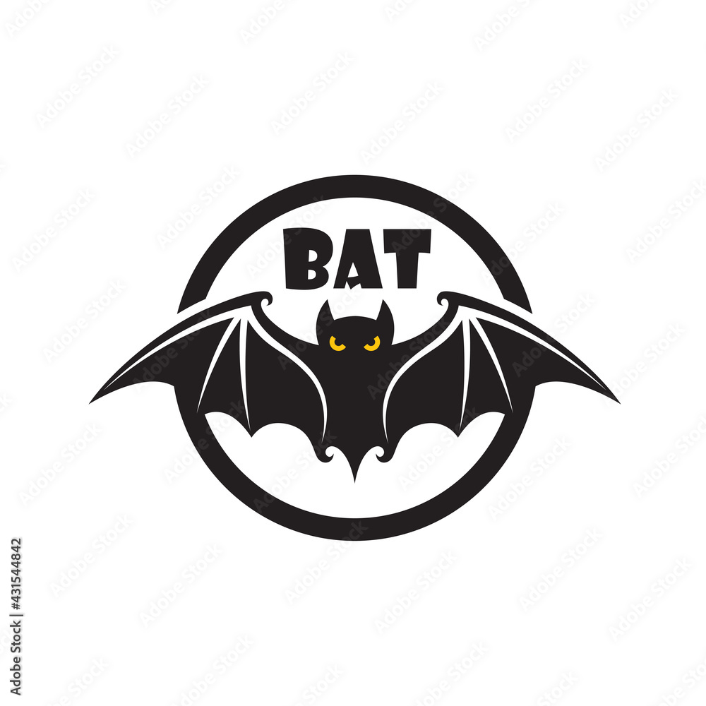 emblem of halloween flying bat isolated on white background