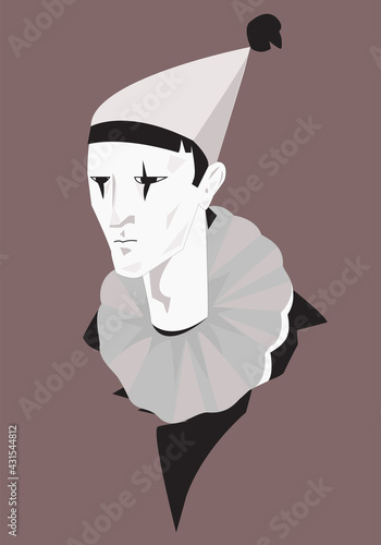 Sad clown.Stylized concept illustration.Dramatic vector portrait. 
