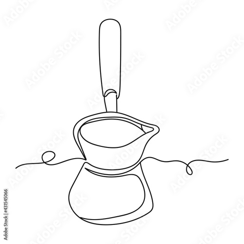 Continuous one line of turk with hot coffee in silhouette. Minimal style. Perfect for cards, party invitations, posters, stickers, clothing.