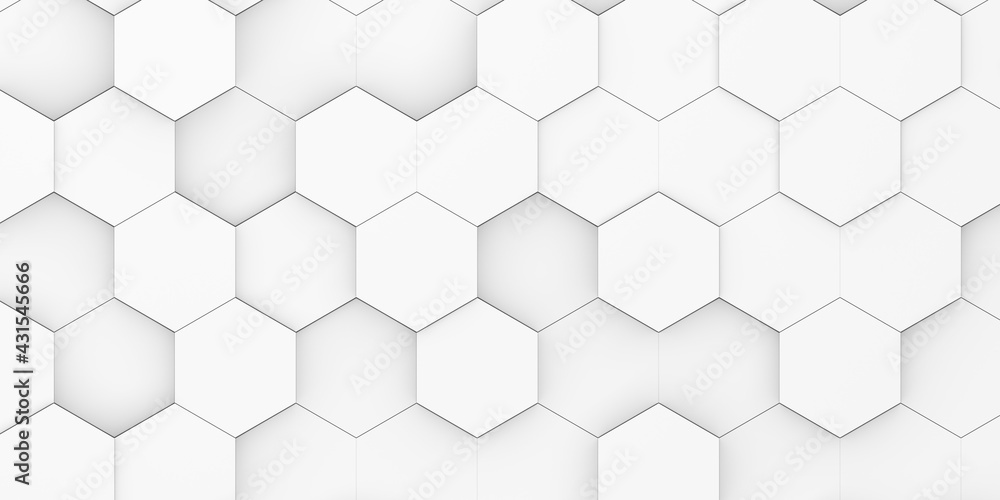 Naklejka premium Modern minimal white random shifted honeycomb hexagon geometrical pattern background flat lay top view from above