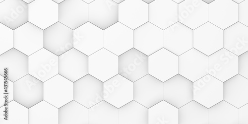 Modern minimal white random shifted honeycomb hexagon geometrical pattern background flat lay top view from above