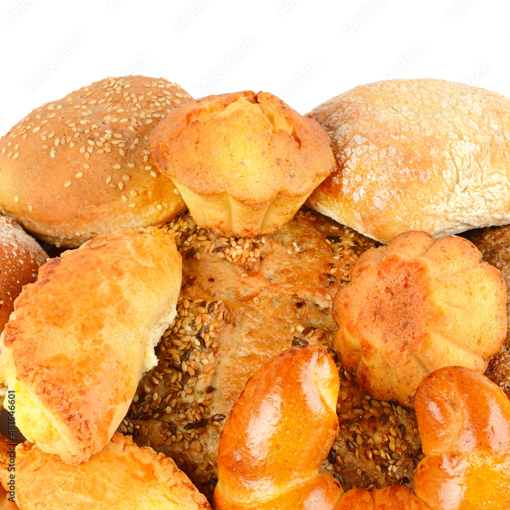 Bread and Bakery Products Isolated on White background.