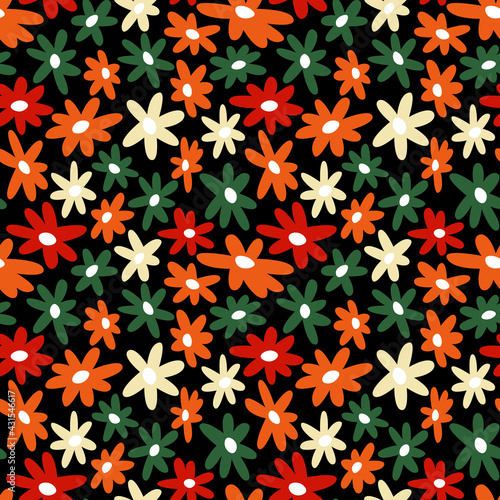 Flower pattern of colorful daisy on black background