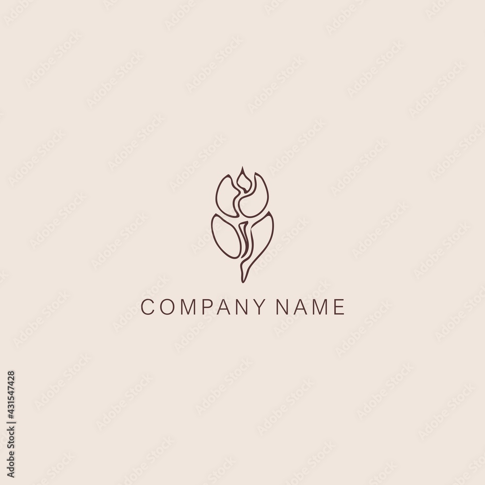 A symbol or logo of a simple, minimalistic, stylized tulip or flower bud shape, composed of several elements. Made with a thin contour line. A symbol or logo of a simple, minimalistic, stylized tulip or flower bud shape, composed of several elements. Made with a thin contour line.
