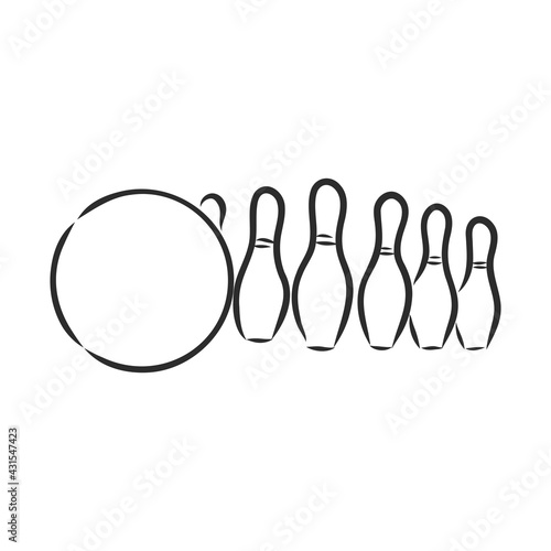 Bowling skittles and ball sketch vector illustration