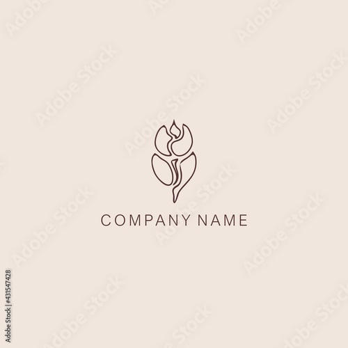 A symbol or logo of a simple, minimalistic, stylized tulip or flower bud shape, composed of several elements. Made with a thin contour line.