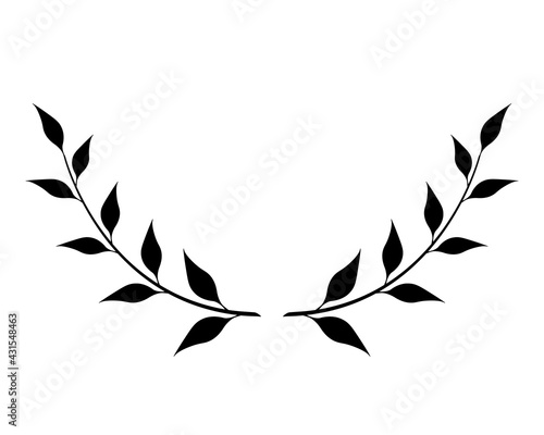 Half leaf wreath silhouette icon . Clipart image isolated on white background