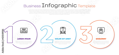 Set line Taximeter, Train and Location with taxi. Business infographic template. Vector