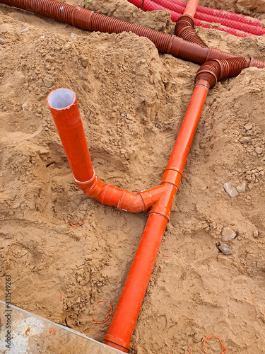 Plastic pipes for sewerage ,on the building site	
