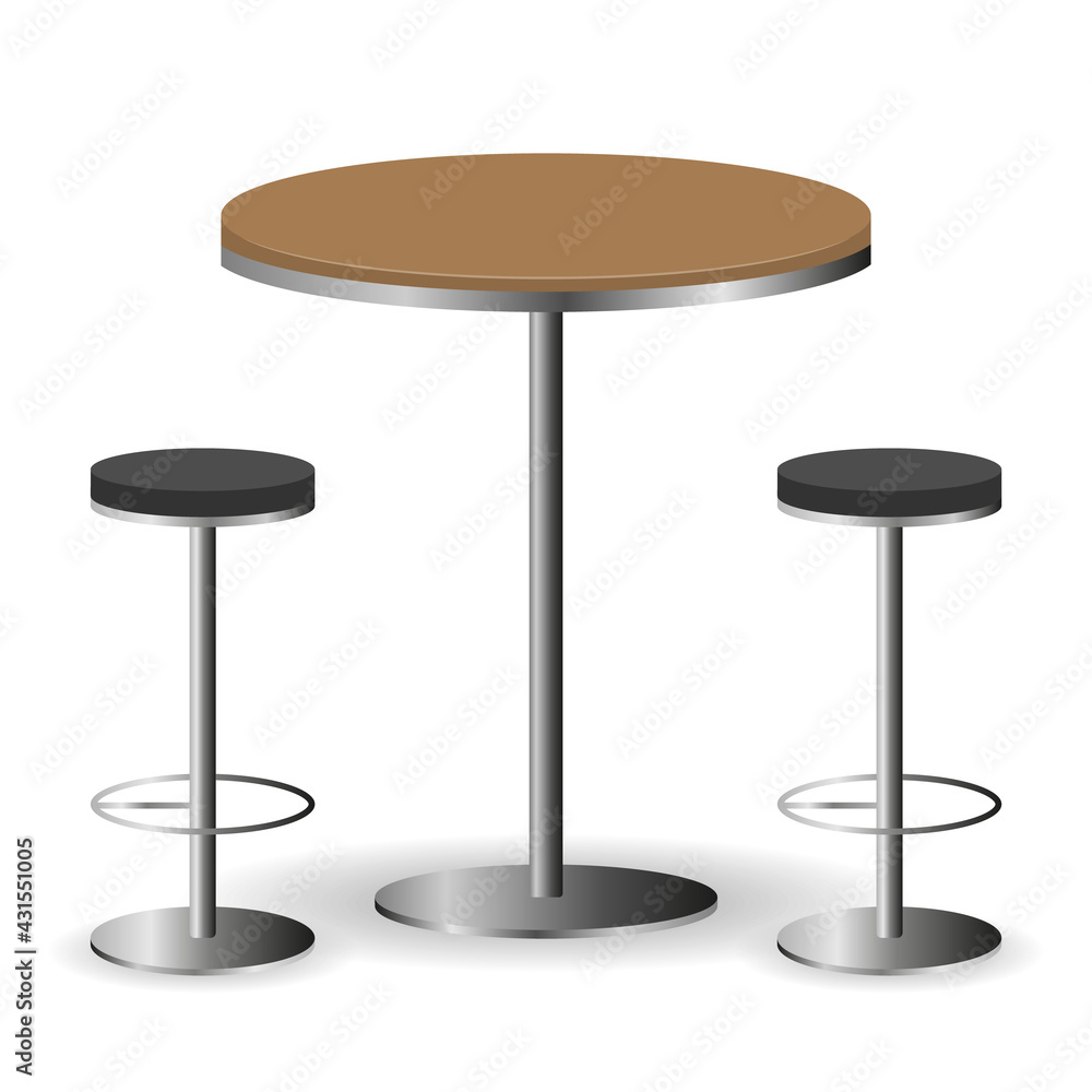 Bar table with chairs. Table with two chairs isolated on a white background. Vector, cartoon illustration. Vector. Bar table with chairs. Table with two chairs isolated on a white background. Vector, cartoon illustration. Vector.
