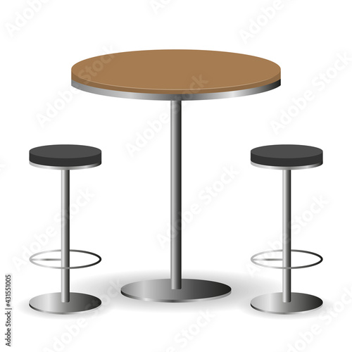 Bar table with chairs. Table with two chairs isolated on a white background. Vector, cartoon illustration. Vector.