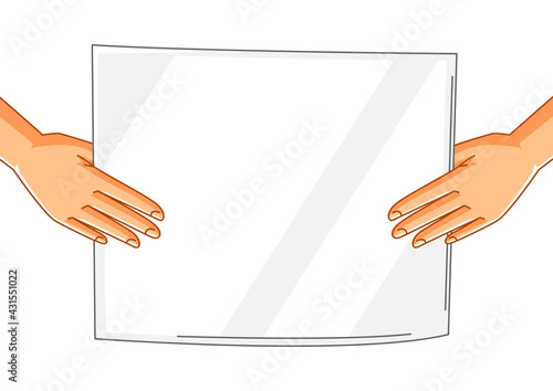 Illustration of hands with banner. Picket sign or protest placard on demonstration or protest.