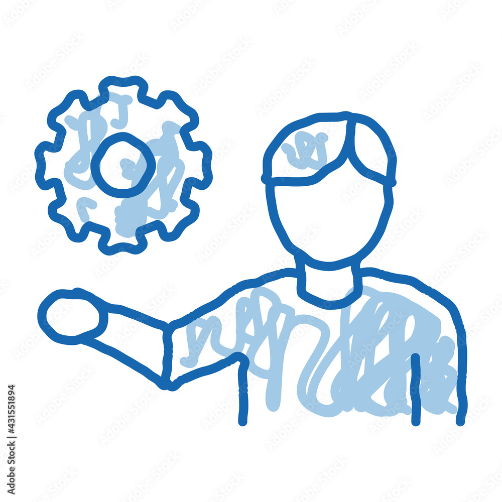 Man Hold Gear doodle icon hand drawn illustration Man Hold Gear doodle icon hand drawn illustration