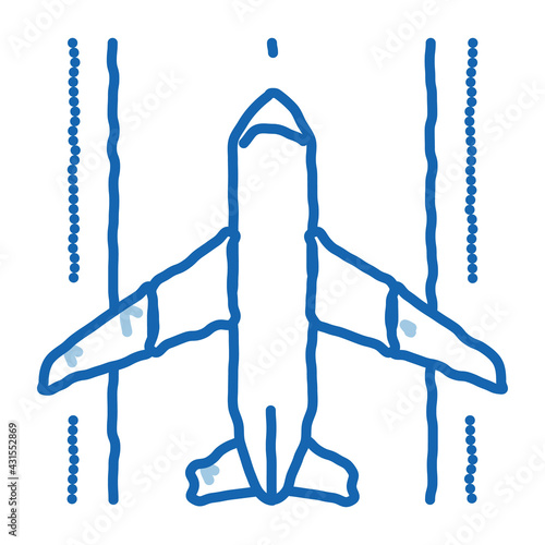 Airplane On Runway Airport doodle icon hand drawn illustration