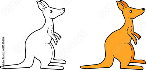 Kangaroo vector drawing cartoon coloring for children line art and colored