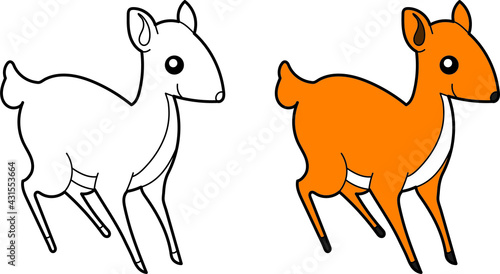 Chevrotain Mouse deer vector drawing cartoon coloring for children line art and colored