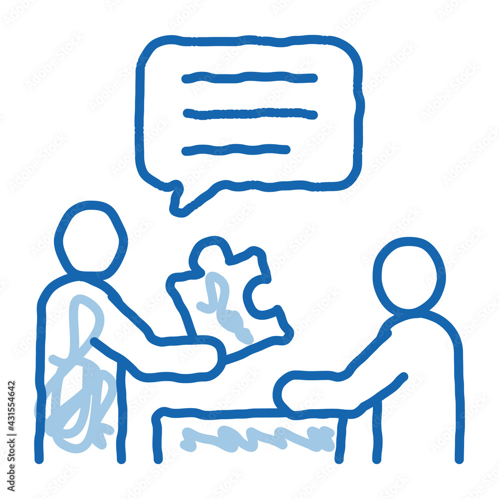 Human Giving Puzzle Piece doodle icon hand drawn illustration Human Giving Puzzle Piece doodle icon hand drawn illustration