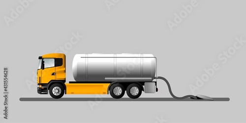 Garbage truck for liquid waste and city sewage system. Pumping waste from a sewer well. photo